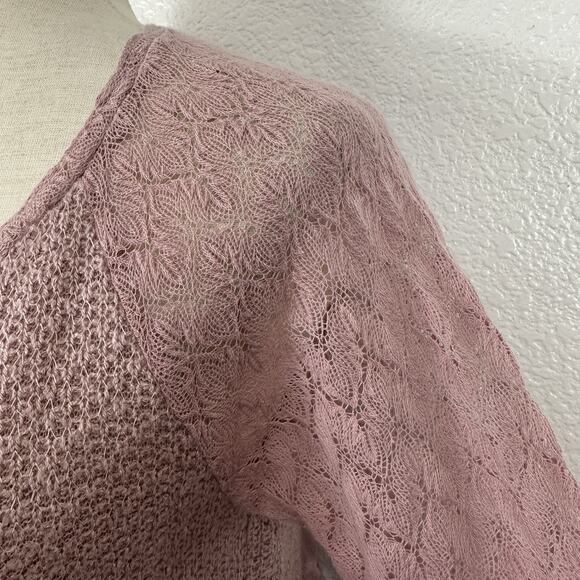 Anthropologie One September Top Small Dusty Rose Lace Feather Boho Mixed Thermal - Picture 8 of 16
